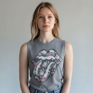 Bravado Gray Floral Rolling Stones Tank Top (XS)